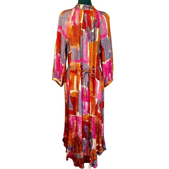 Maeve Anthropologie Jessamine Dress Mock Neck Abstract Orange Pink Purple Large - Picture 2 of 6